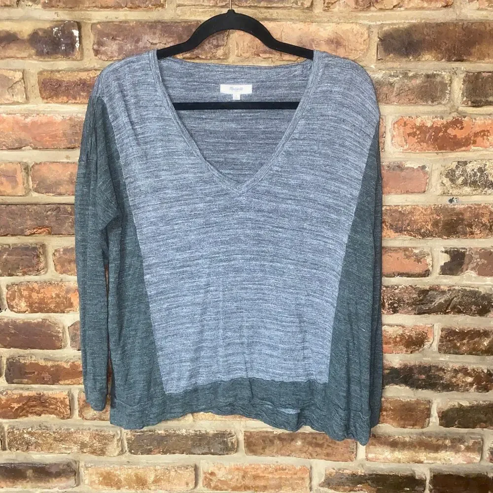 Madewell Two-Tone Gray Color Block Long Sleeve All Around Top Women's Size Small